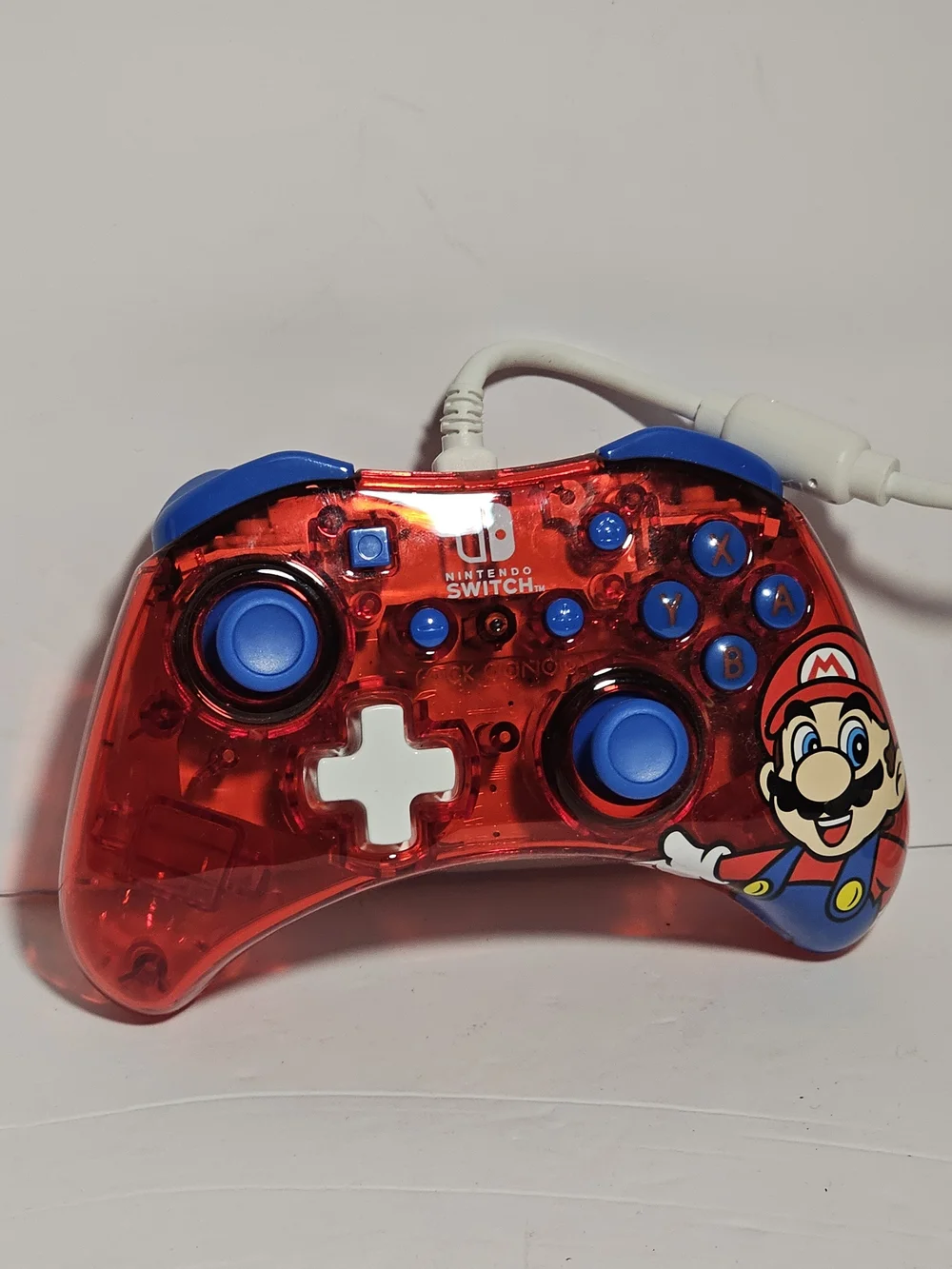 Nintendo Red Transparent Wired Controller with Blue Buttons - Super Mario